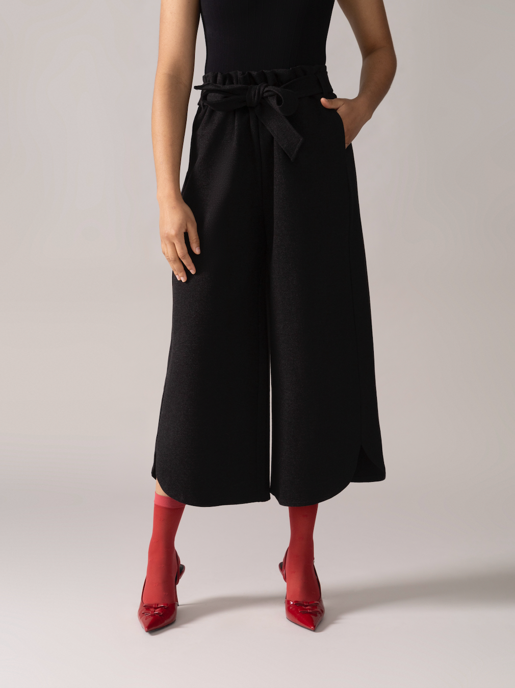Pantalon à ourlet tulipe tricot brossé - Charbon
