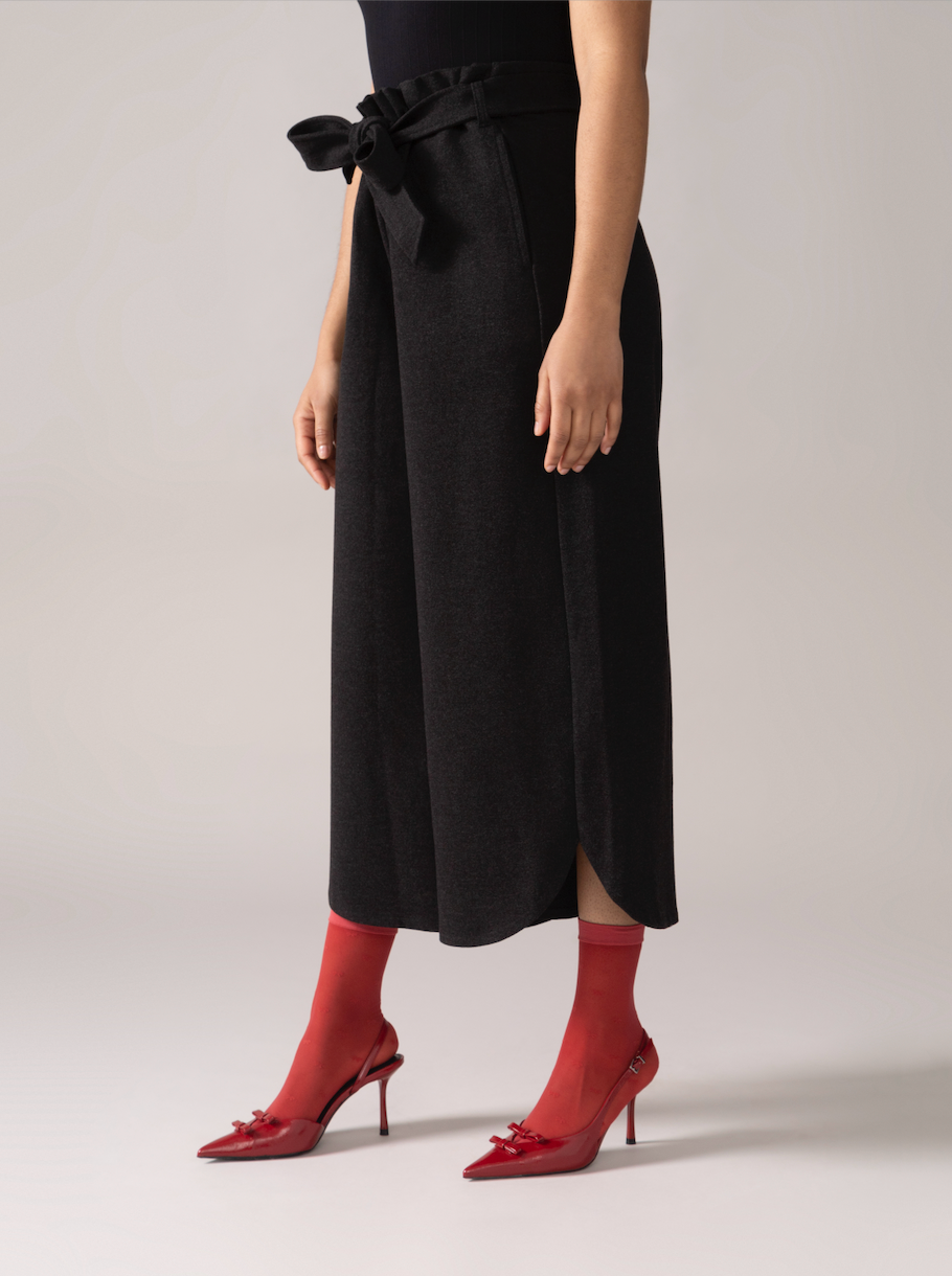 Pantalon à ourlet tulipe tricot brossé - Charbon