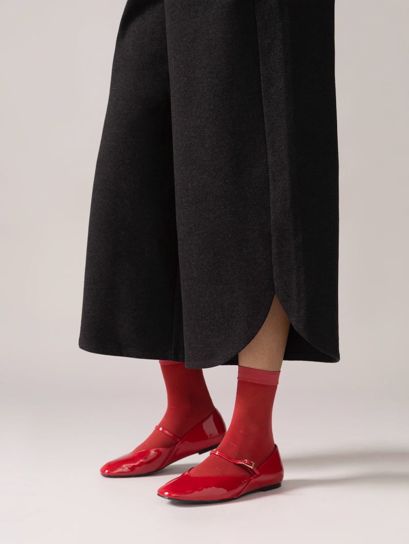 Pantalon à ourlet tulipe tricot brossé - Charbon