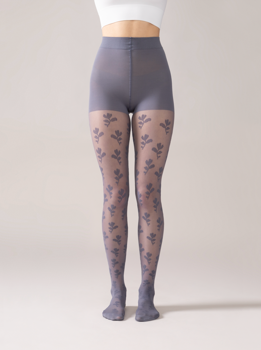 Collant motif floral - Bleu denim