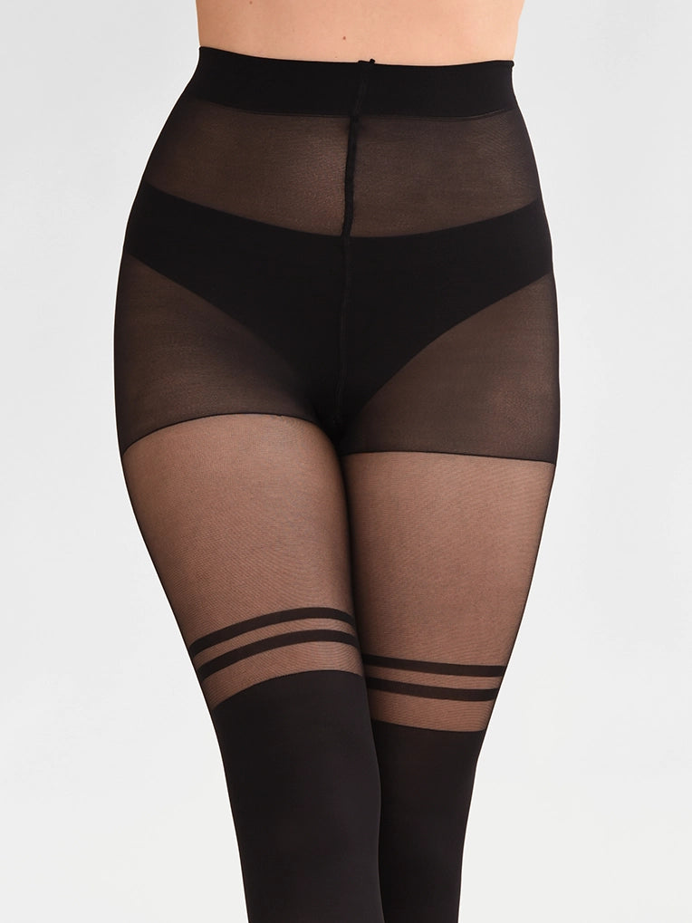 Double Stripe Over-the-Knee Tights in Black