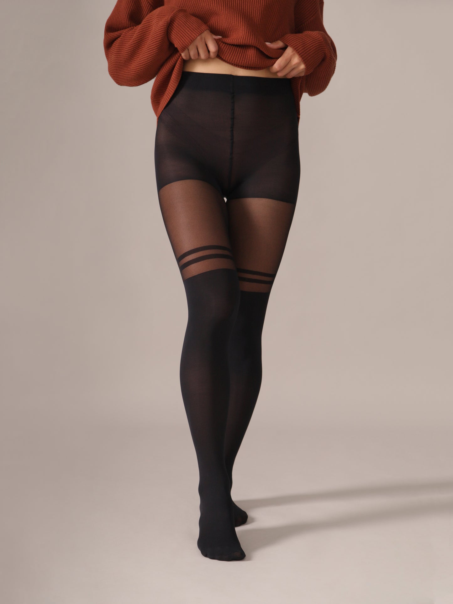 Double Stripe Over-the-Knee Tights in Black