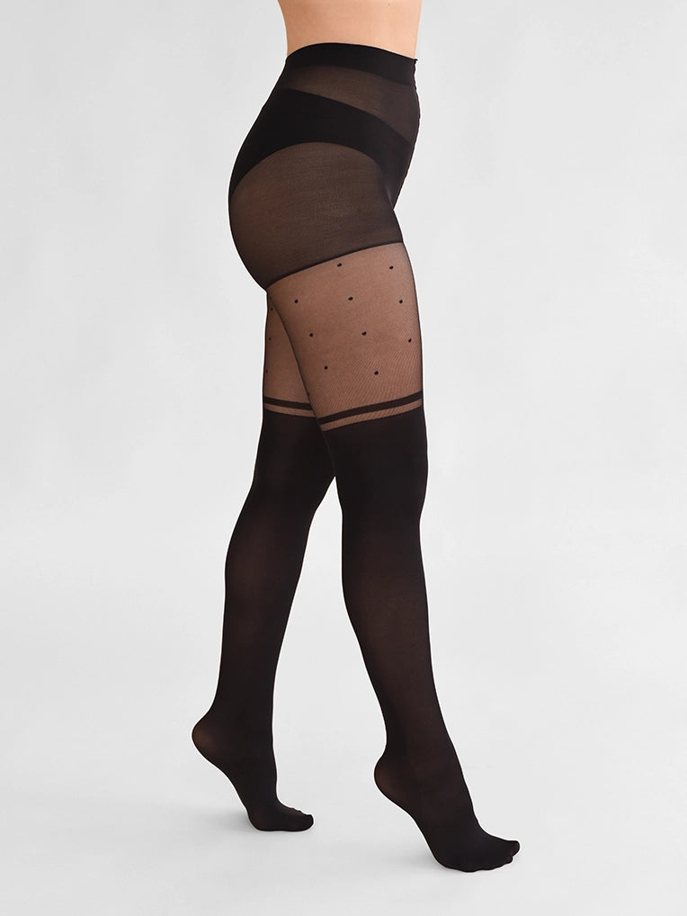Collant cuissardes rayure et petits pois