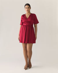 Robe portefeuille satinée - Rouge grenade