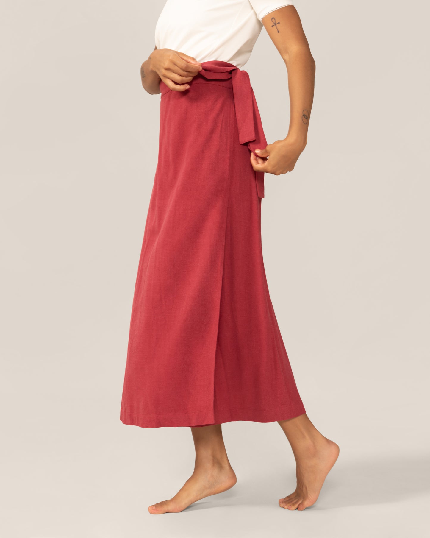 Jupe portefeuille en lin - Hibiscus