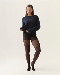 Collant cuissarde effet résille culotte modelante - Noir