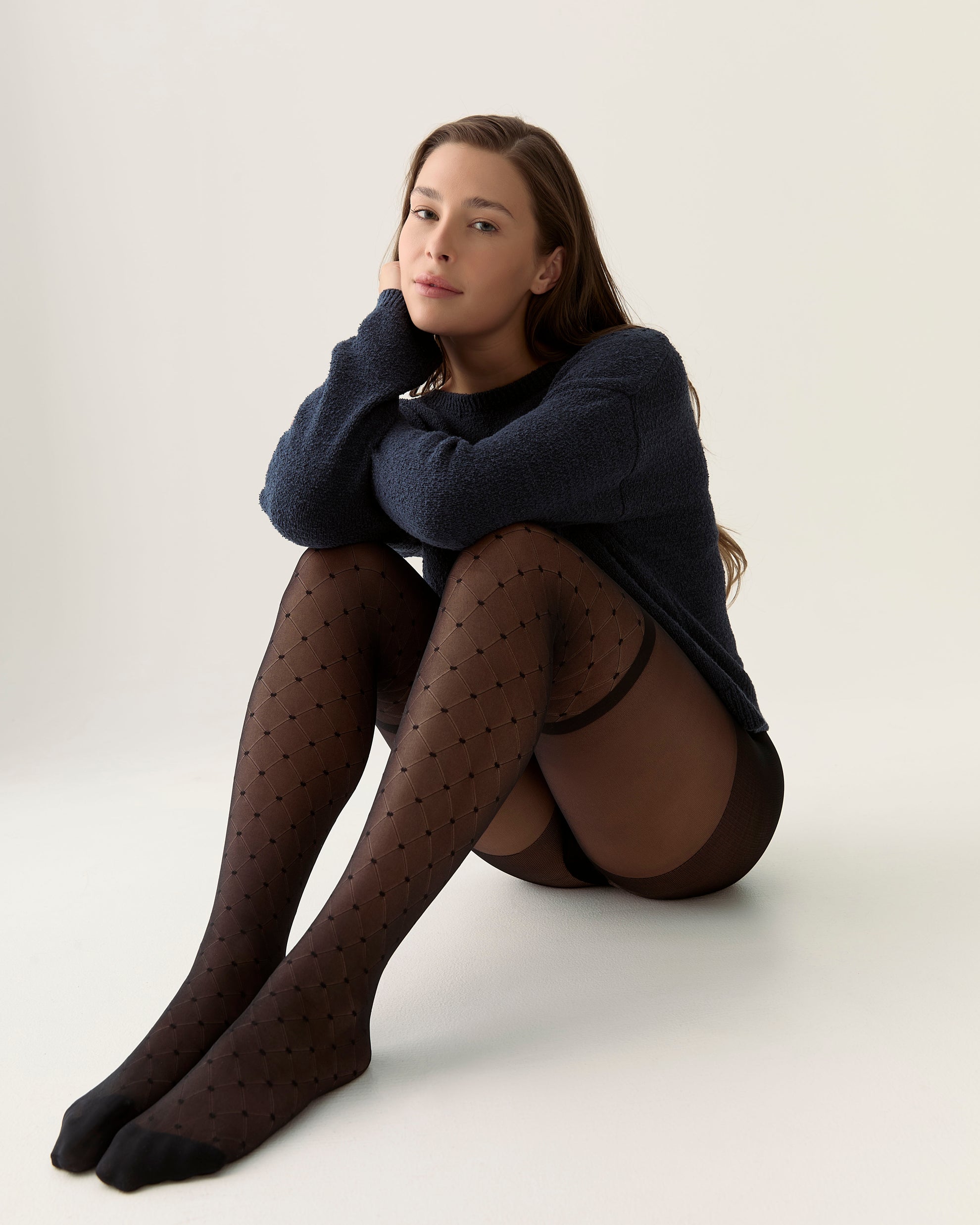 Collant cuissarde effet résille culotte modelante - Noir