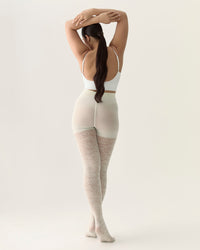 Collant dentelle florale culotte modelante - Blanc crème