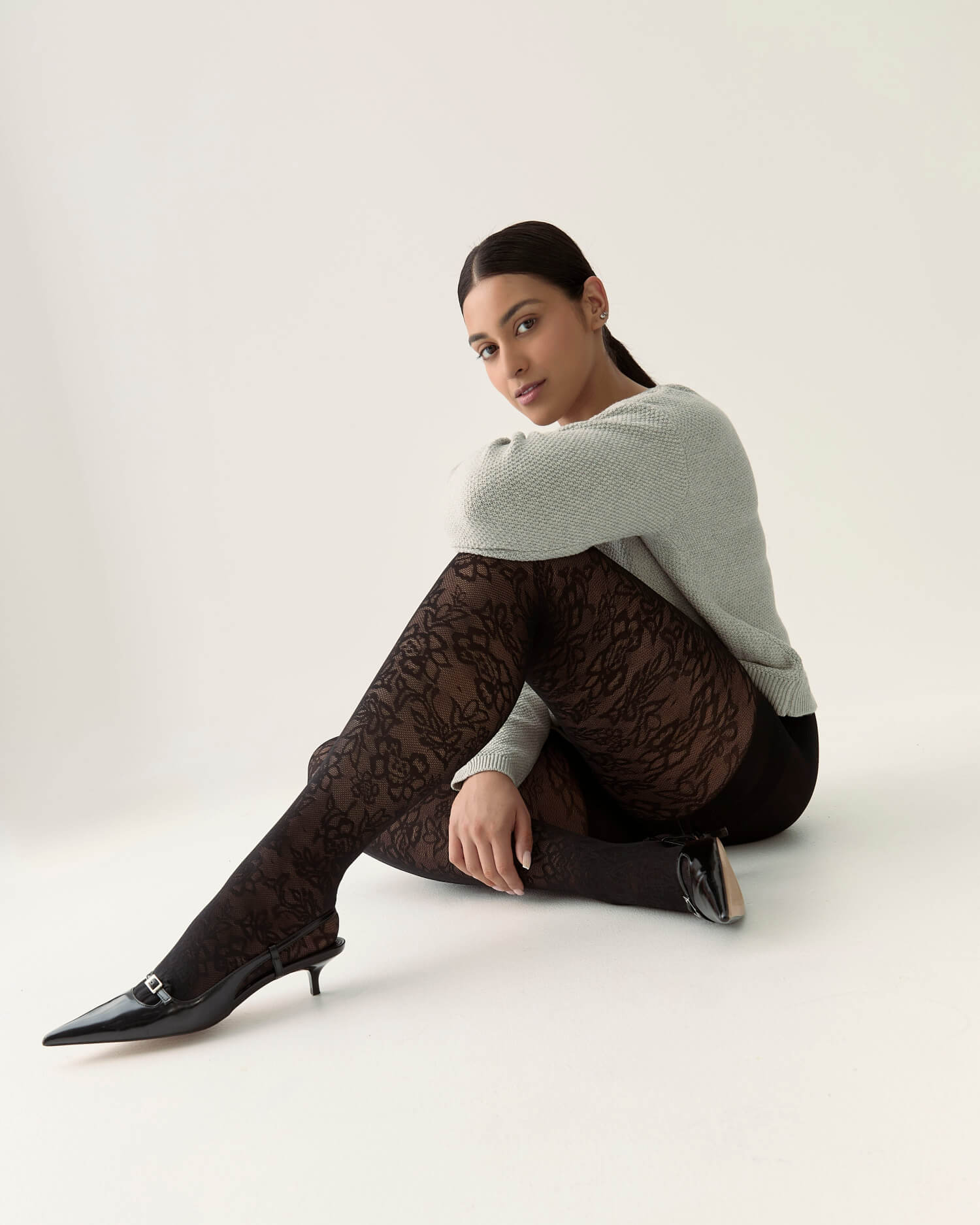 Collant dentelle florale culotte modelante - Noir