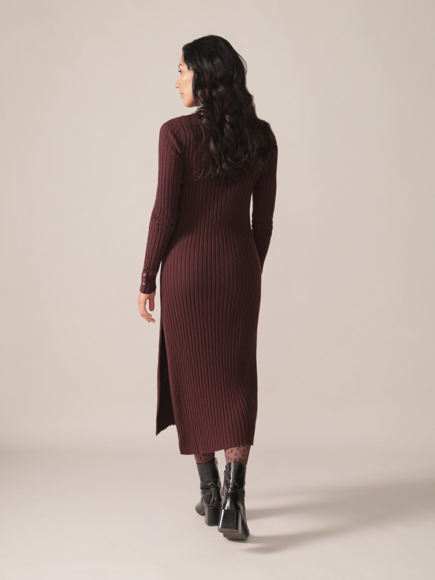 Robe maxi côtelée Mérinos responsable - Prune