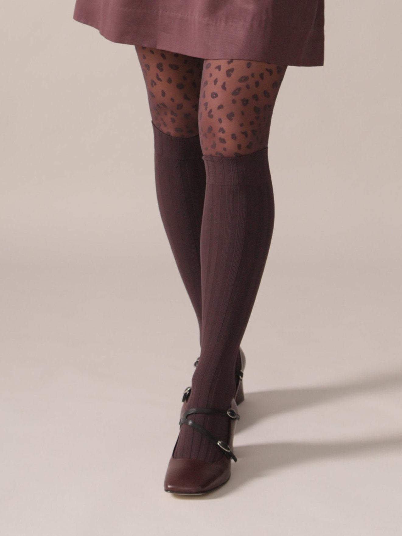Chaussettes côtelées opaques - Prune