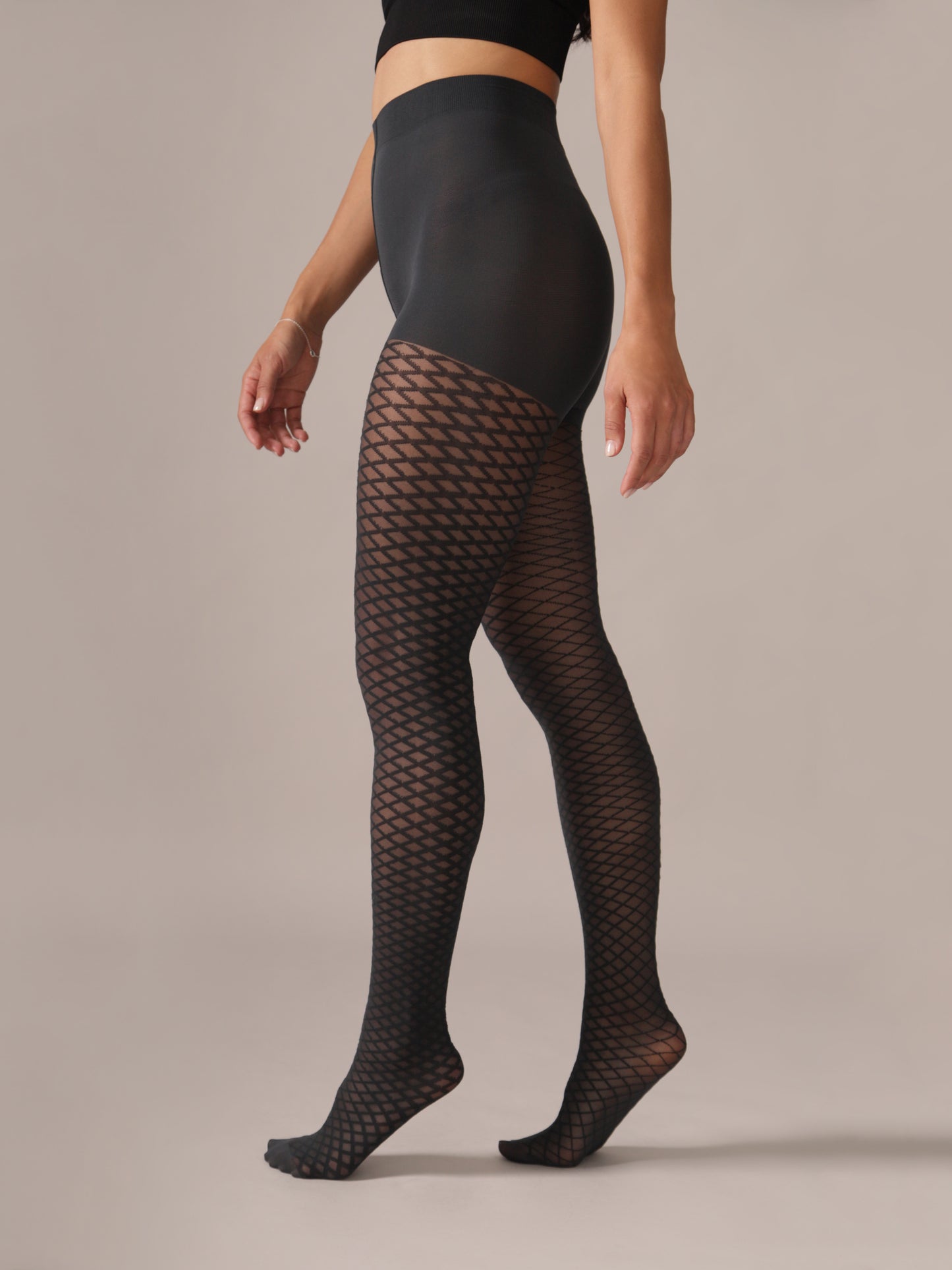 Collant motif micro losanges - Charbon