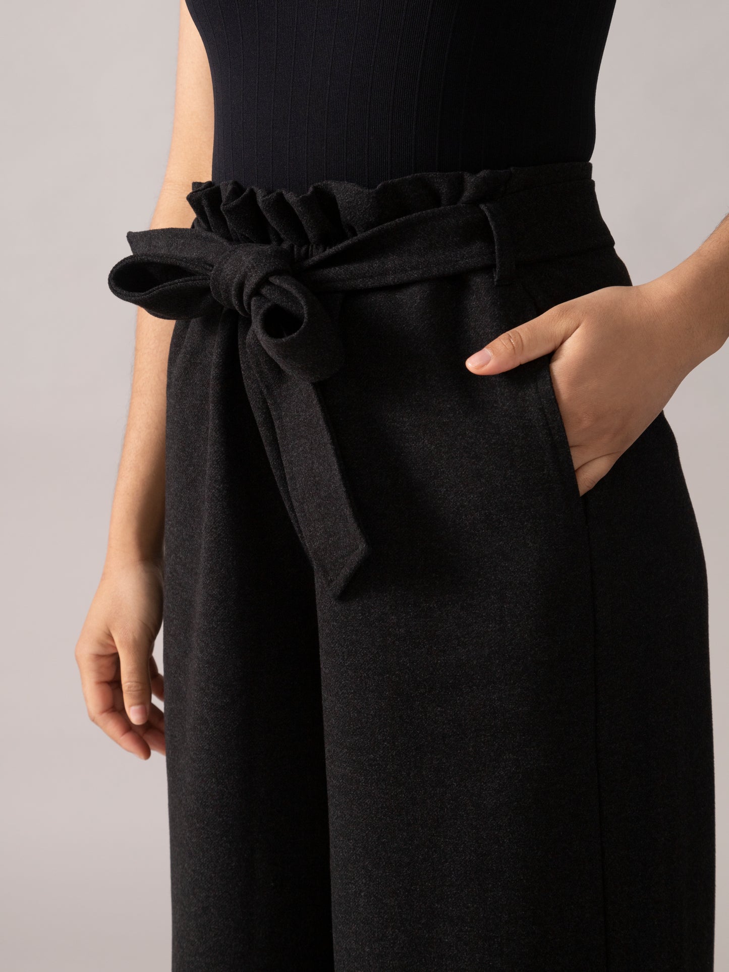 Pantalon à ourlet tulipe tricot brossé - Charbon